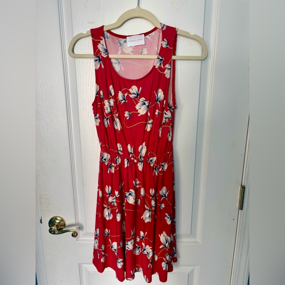 French Grey sleeveless pink/red dress in small